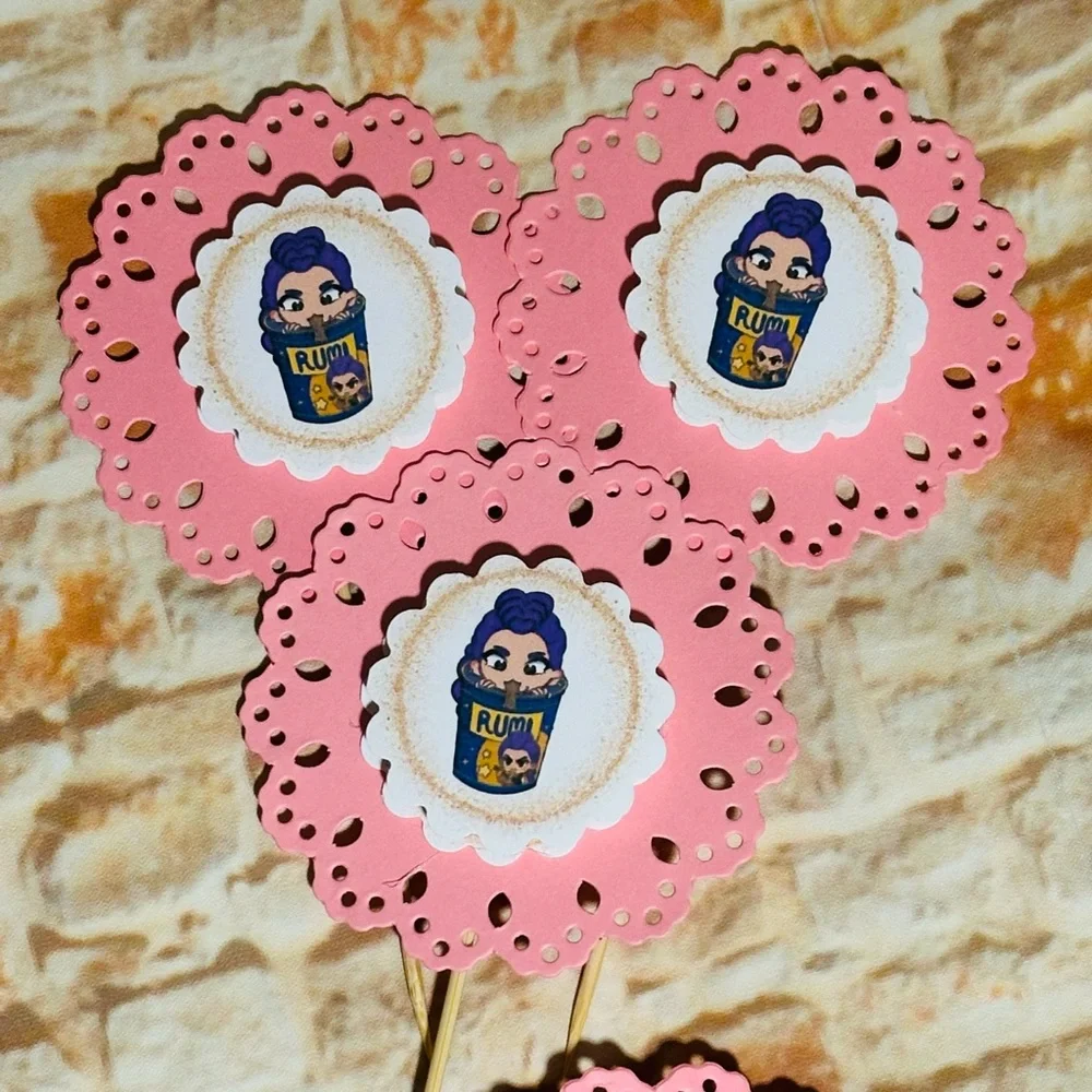 Pink KPOP Demon Hunters Jumbo Cupcake Toppers 3.5”